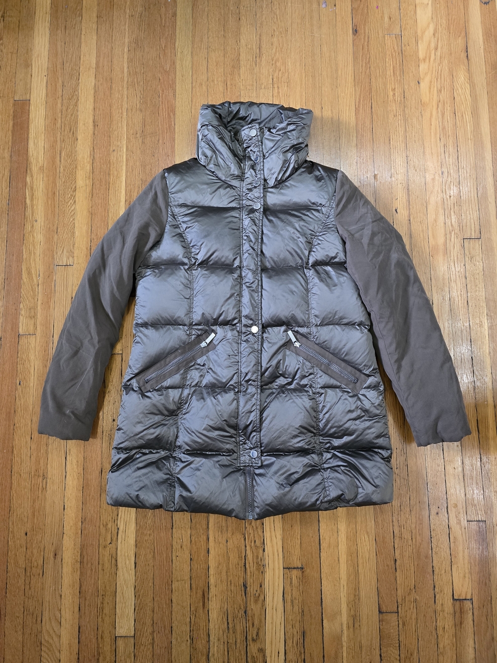 French Connection Quilted Puffer Jacket in Brown